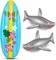 3 Pcs Inflatable Surf Board and Shark Luau Decoration Include 2 Pcs 38.9 in Shark Pool Toy and 60 in Inflatable Surfboard Decor Party Decorations for Adults Boys Girls Surf Beach Party